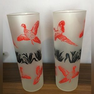 Vintage Pair Pheasant Frosted Glasses
